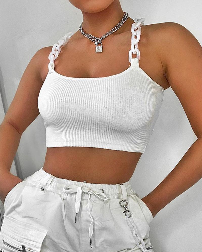 

Solid Acrylic Chain Slim Camisole, White