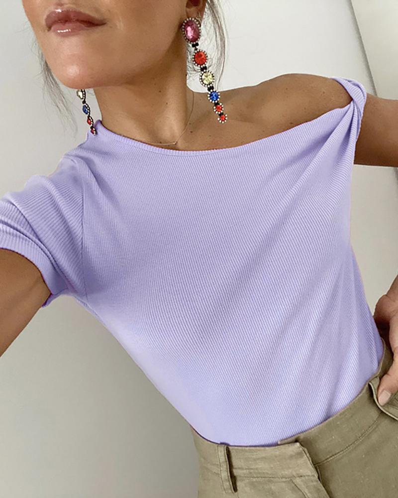 

One Shoulder Short Sleeve Casual T-shirt, Purple