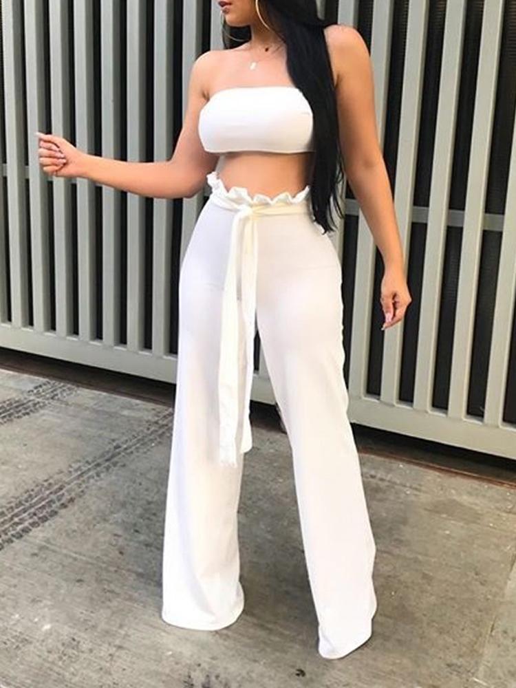 

Bandeau Top & Frills waist Wide Leg Pants Set