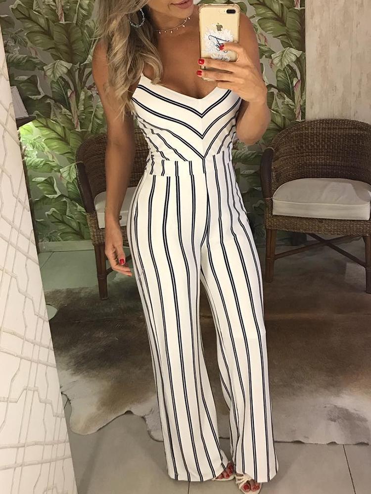 

Striped Spaghetti Strap Wide Leg Jumpsuit
