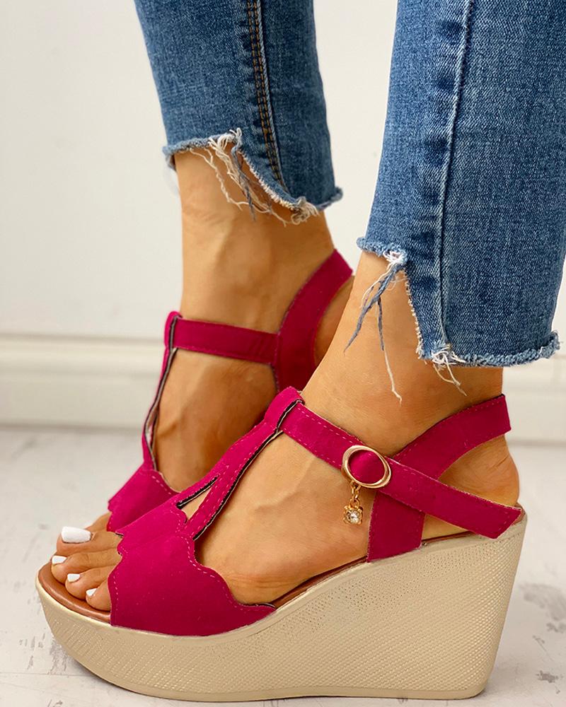 

Suede Peep Toe Platform Wedge Sandals, Hot pink