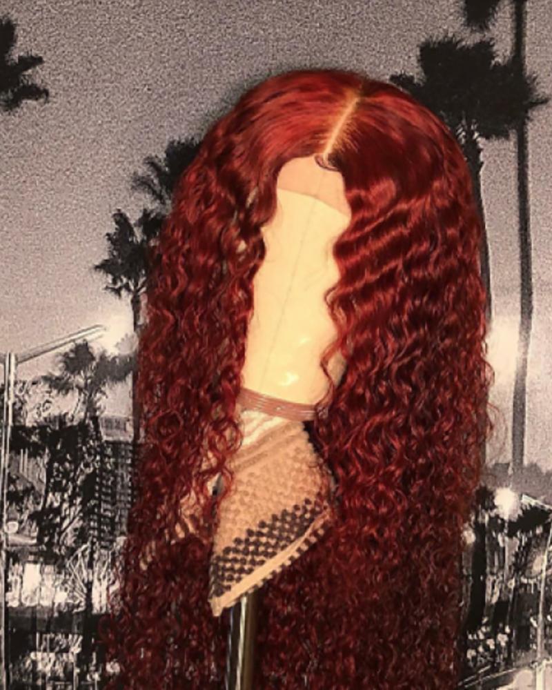 

Natural Long Curly Wig, Wine red