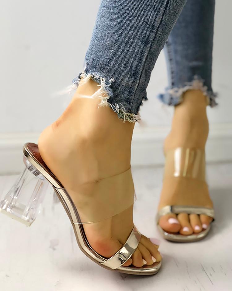 

Transparent Open Toe Chunky Heeled Sandals