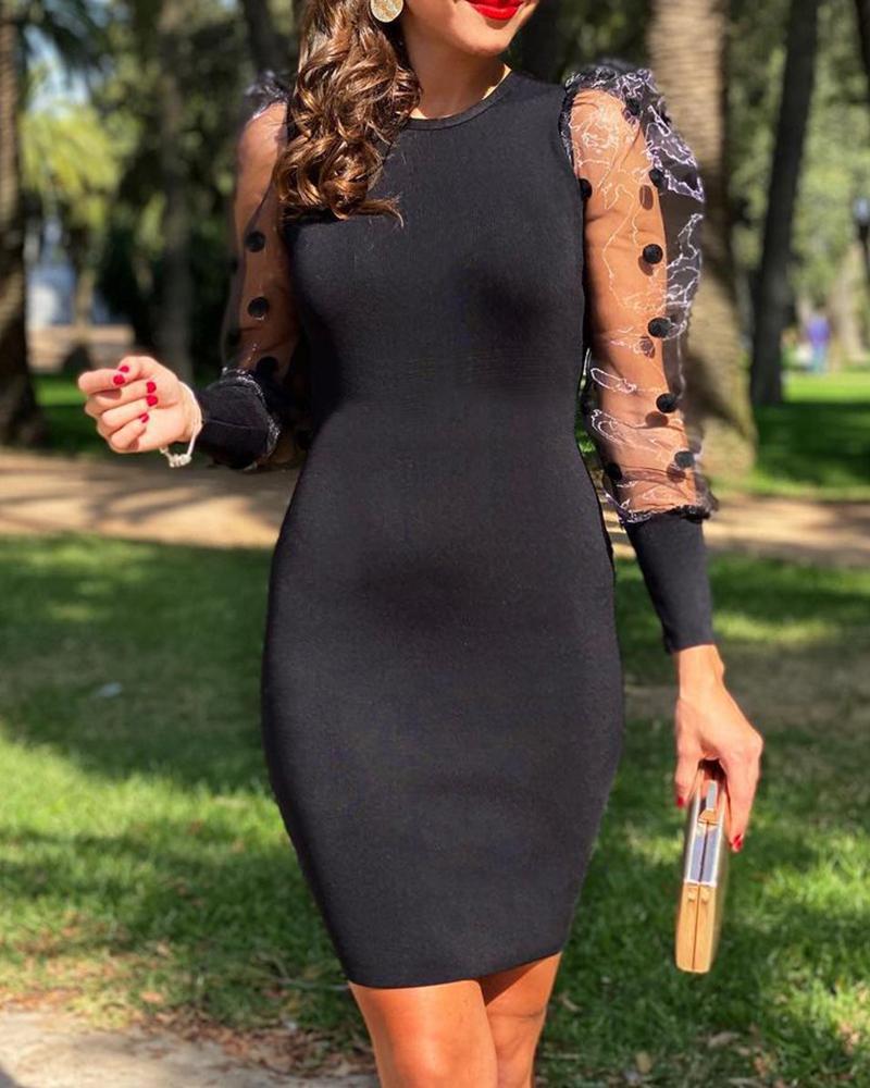 

Sheer Mesh Lace Bodycon Dress, Black