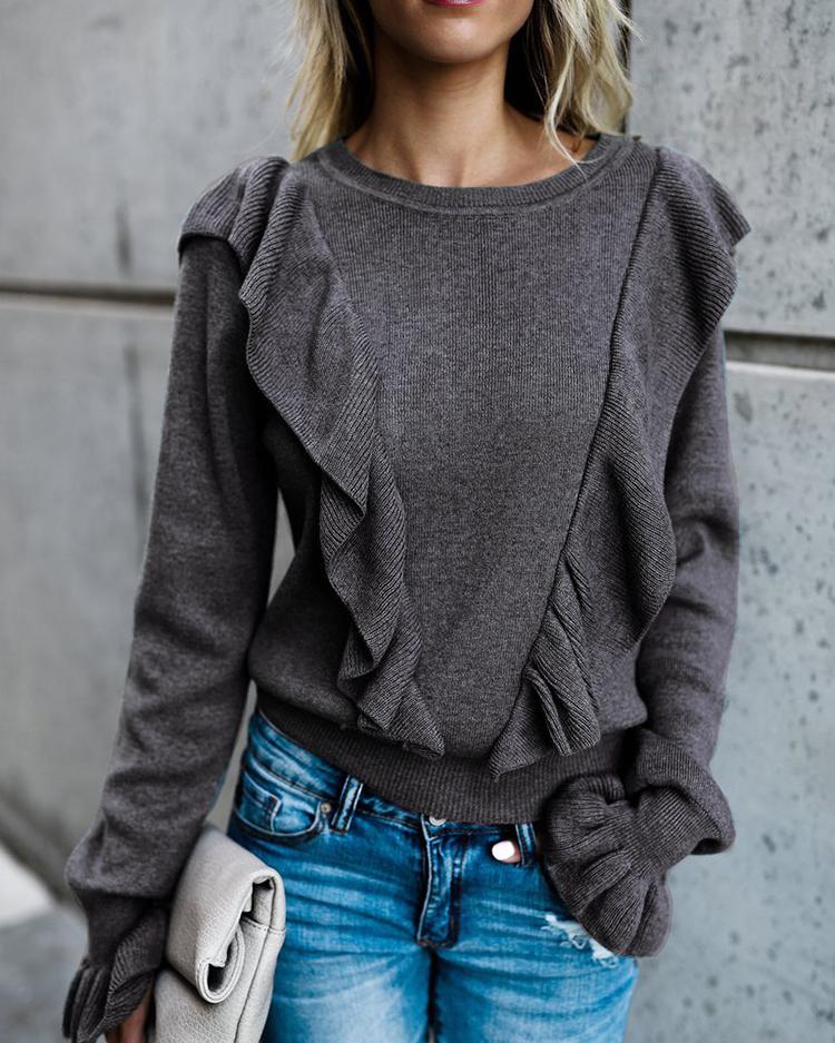 

Fashion Frilled Casual Blouse, Gray