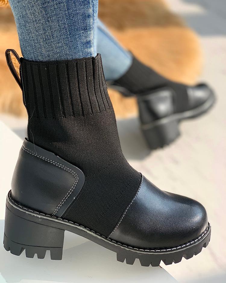 

Stripes Non-Slip Chunky Heeled Boots