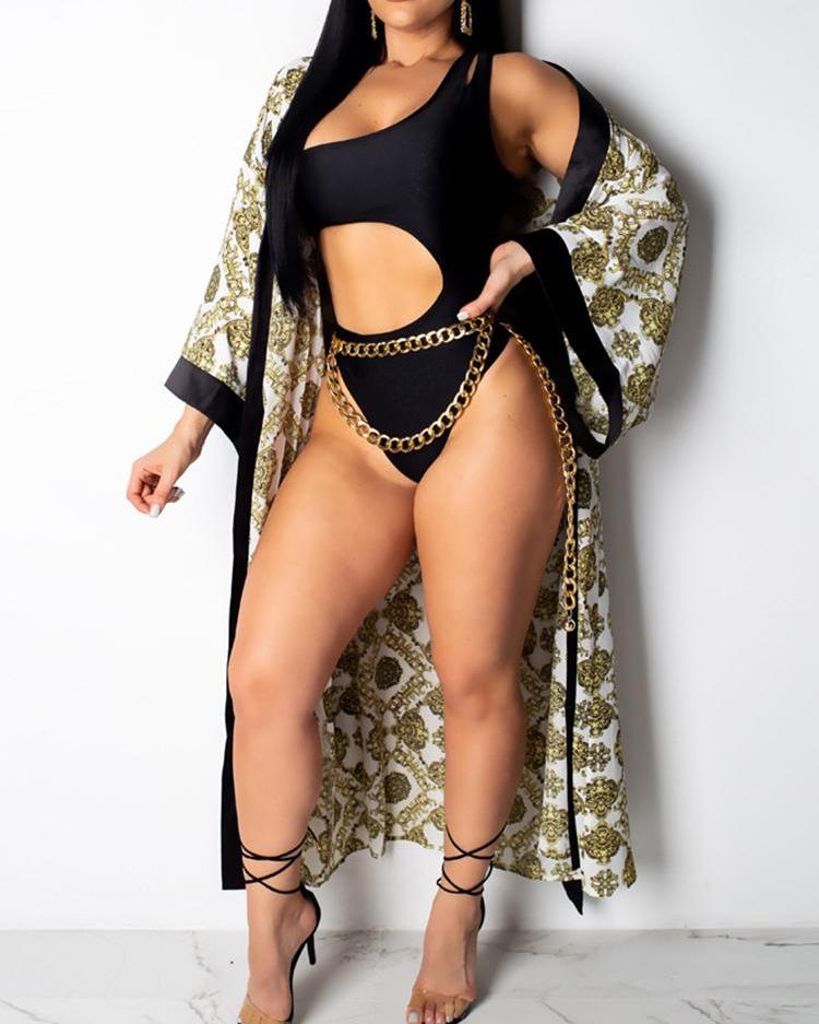 

Cut Out One Piece Swimwear With Cover Up