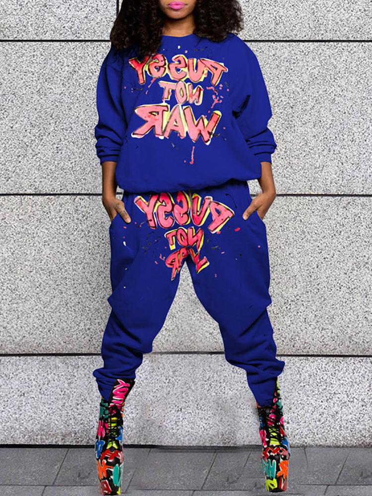 

Letter Print Pullover Casual Sweatshirt & Pant Sets