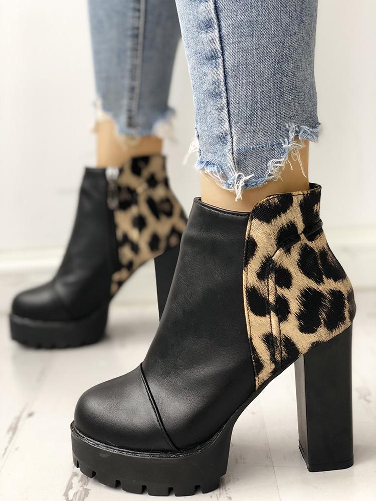 

Leopard Insert Platform Chunky Heeled Ankle Boots