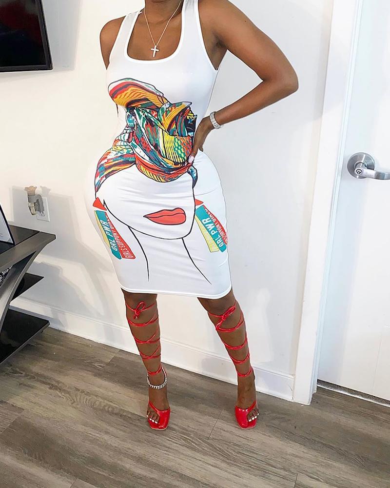 

Women Kerchiefed Printed Bodycon Dress, White