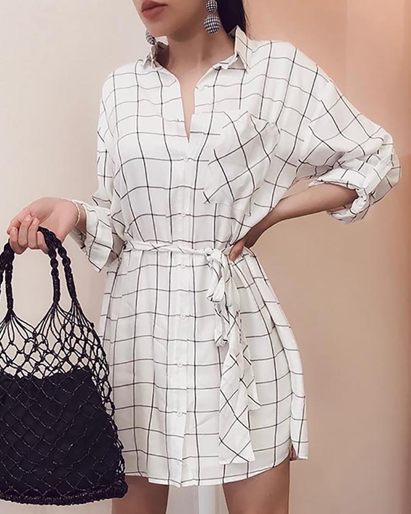 

Grid Button Through Casual Shirt Dress