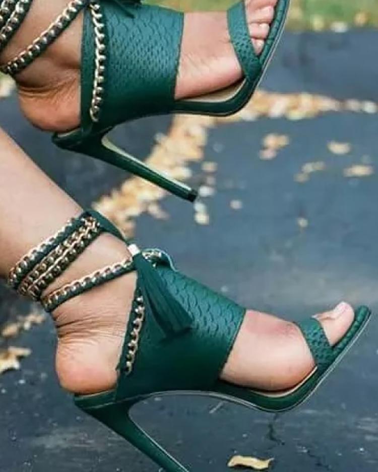 

Chain Bandage Double Tassel Stiletto Sandals