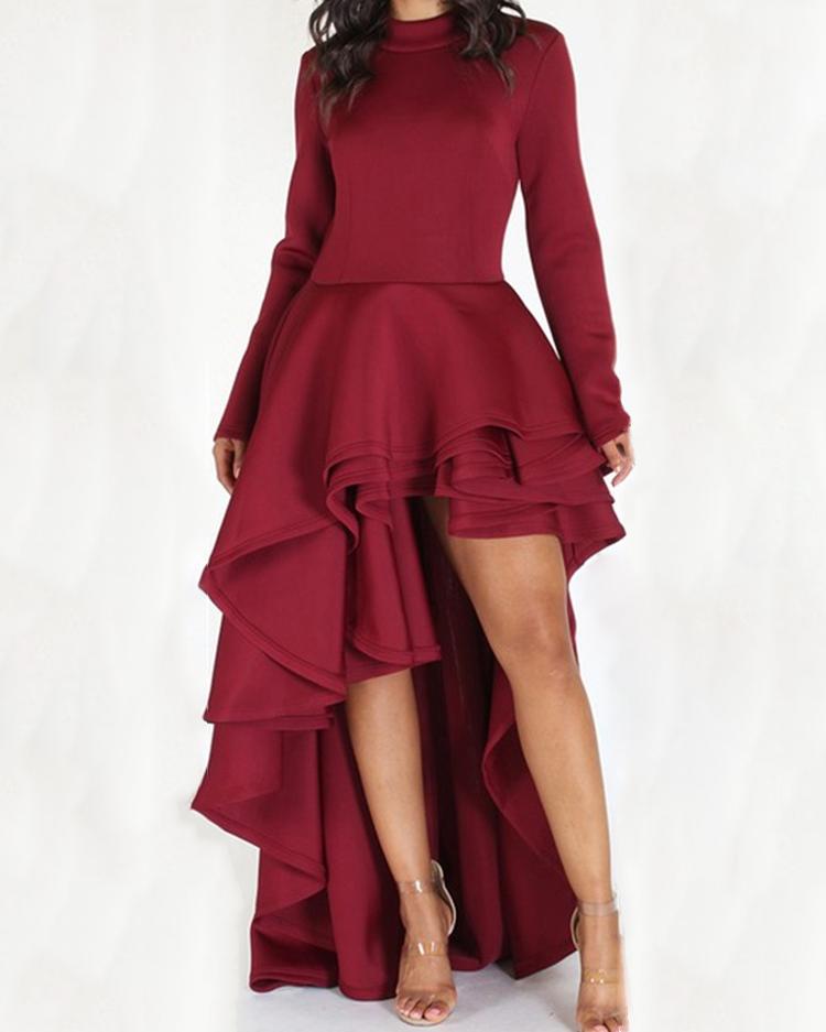 

Fashion Pleated Dip Hem Maxi Dress, Red