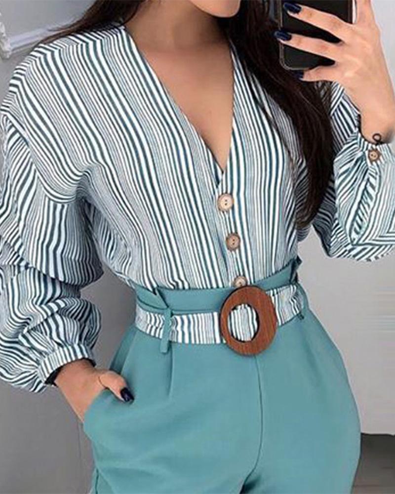 

Stripe Print Long Sleeve Top, Blue