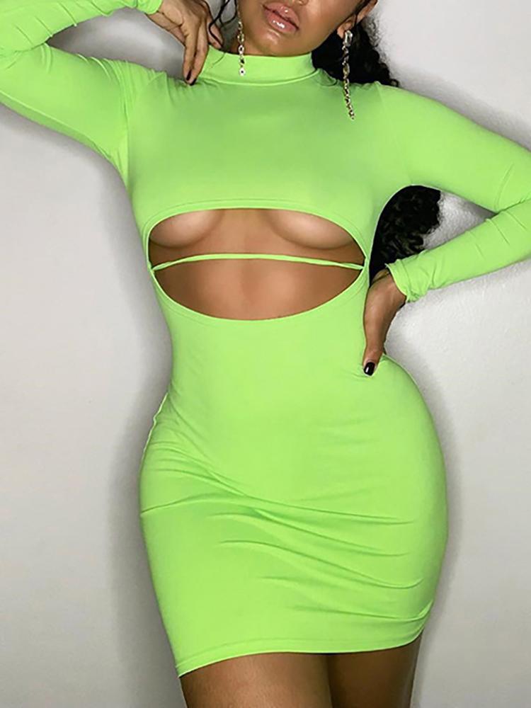 

Long Sleeve Cutout Front Bodycon Dress, Green