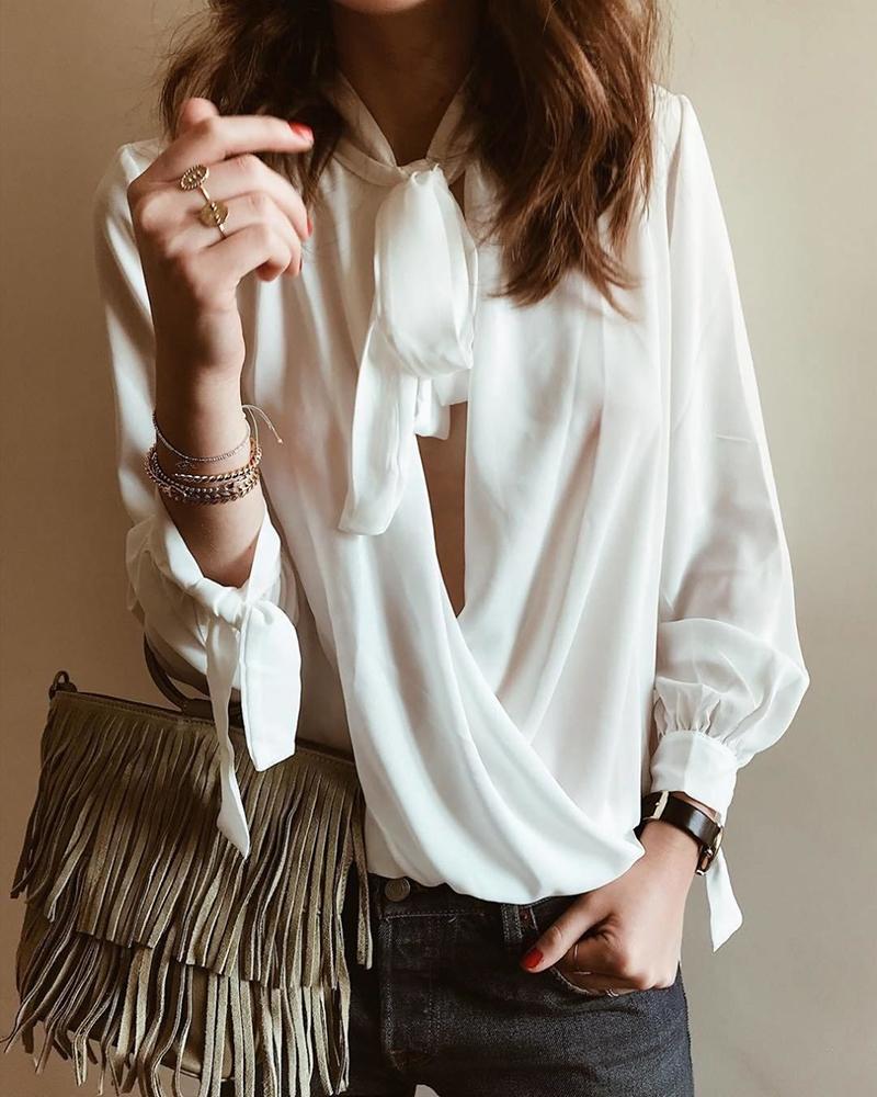 

Tie Neck Drape Front Blouse