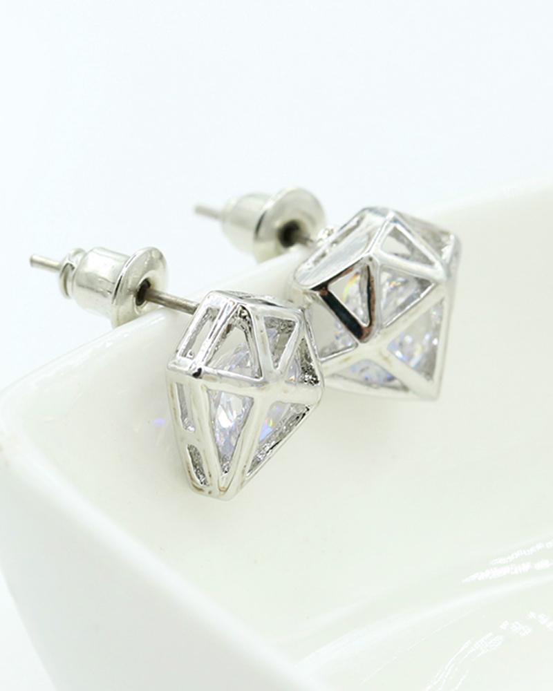 

Diamond Shped Rhinestone Earrings, Silver