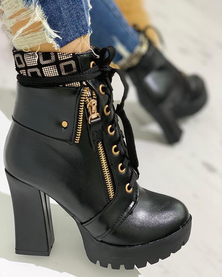 

Zipper Lace-Up Eyelet Platform Chunky Boots