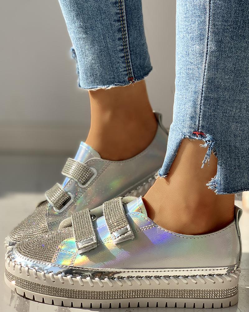 

Colorful Studded Insert Sequins Sneakers, Silver