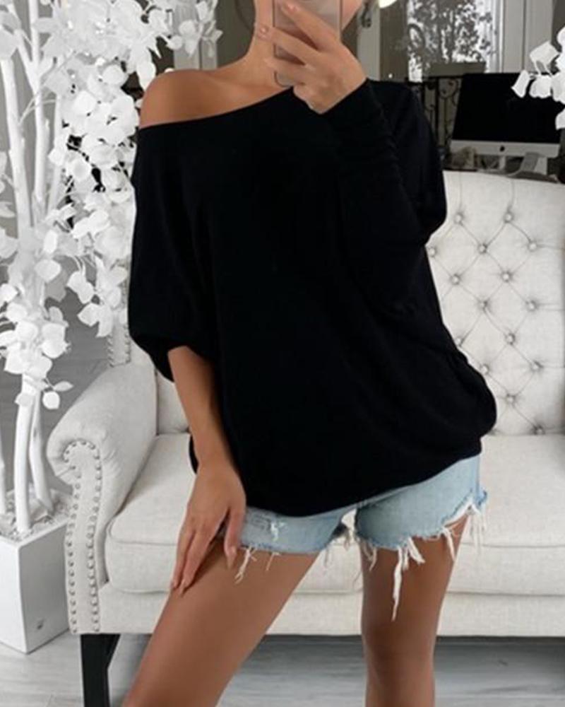 

One Shoulder Solid Casual Top, Black