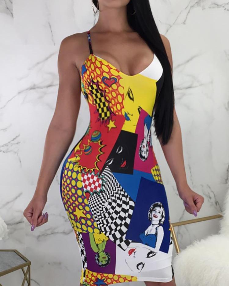 

Sexy Print Backless Crisscross Bodycon Slip Dress, Multicolor
