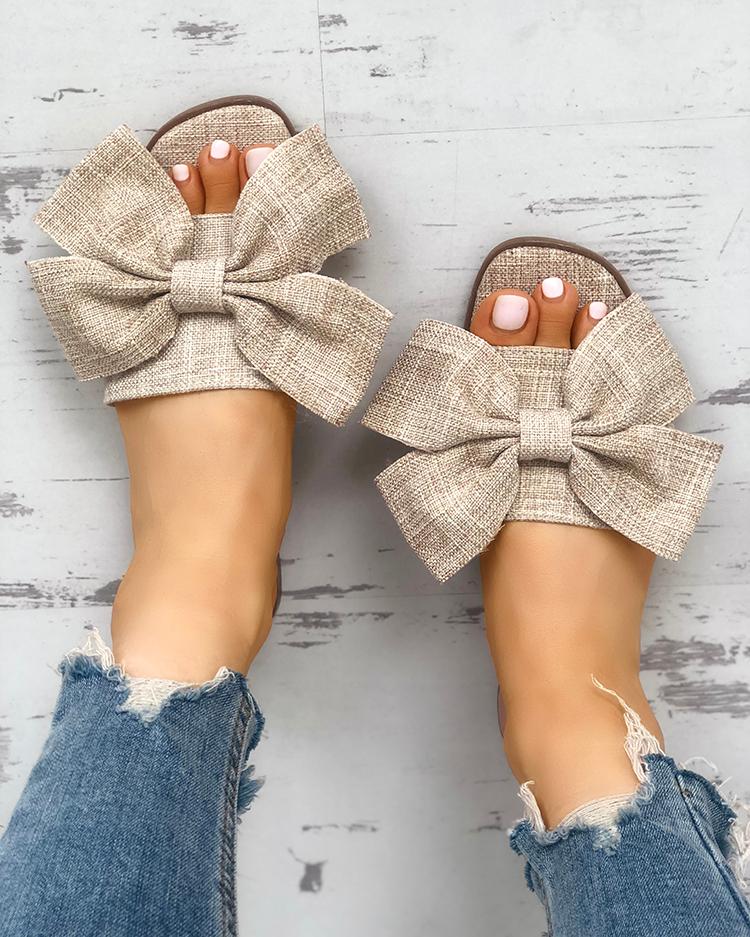 

Open Toe Bowknot Espadrille Casual Slippers, Beige