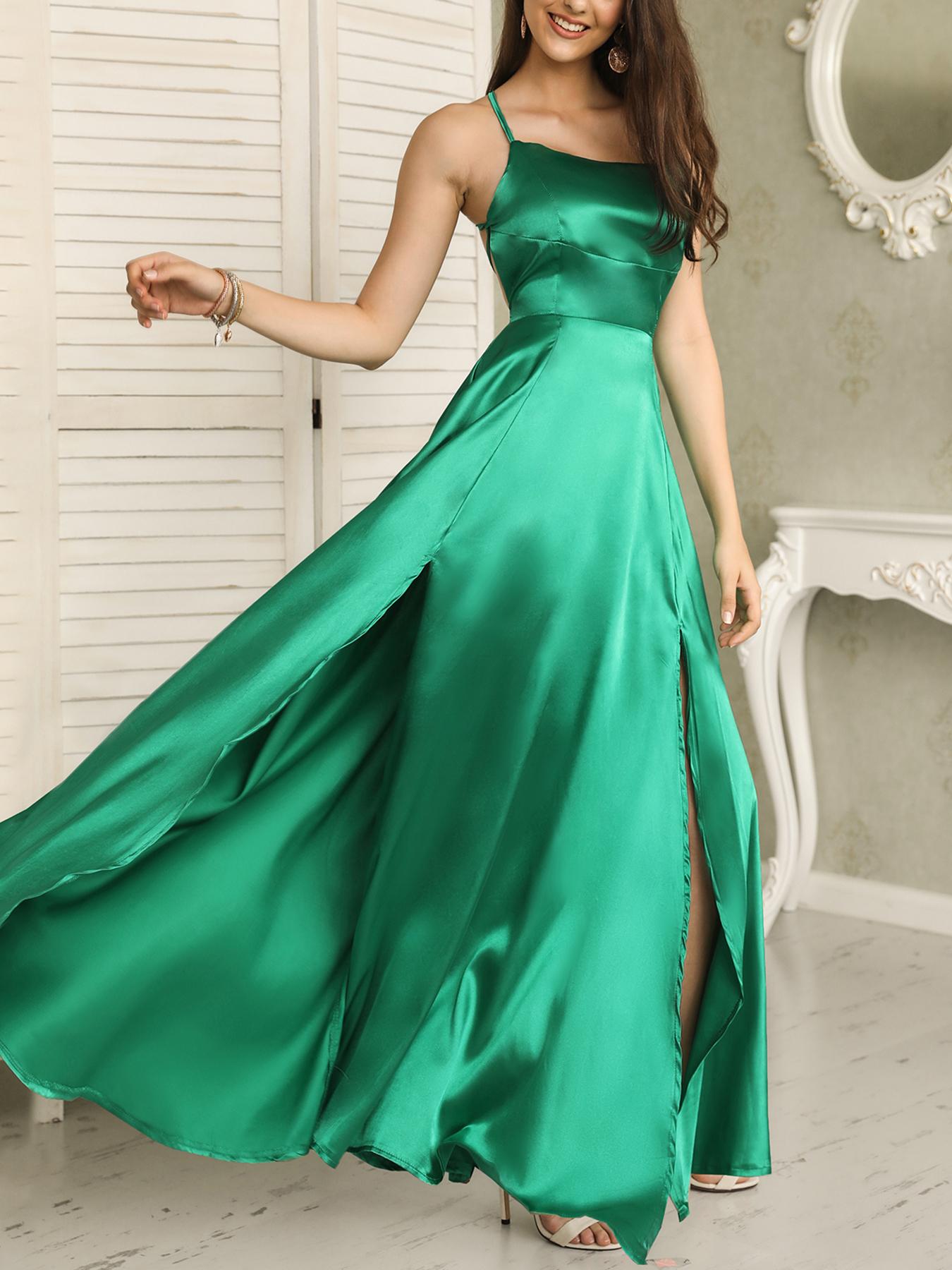 

Sexy Strappy Backless Thigh Split Evening Dress