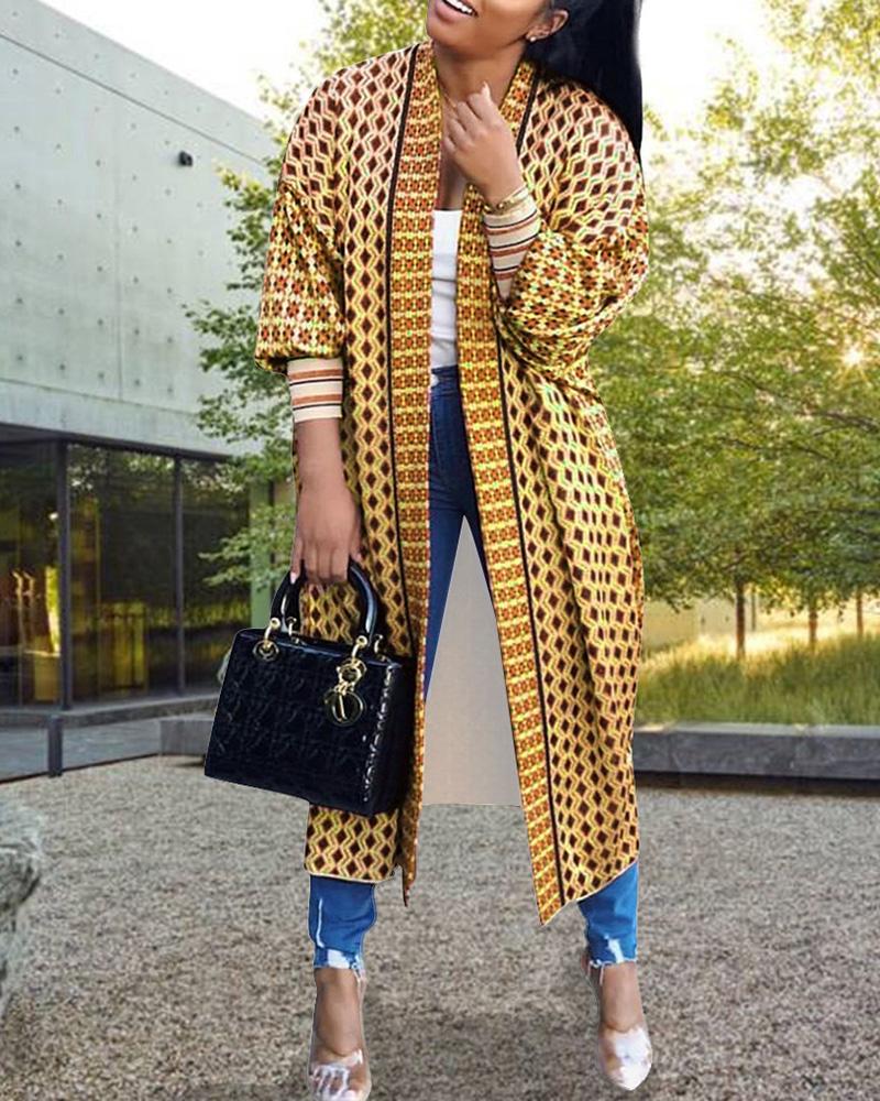 

Geo Print Long Sleeve Casual Coat, Yellow