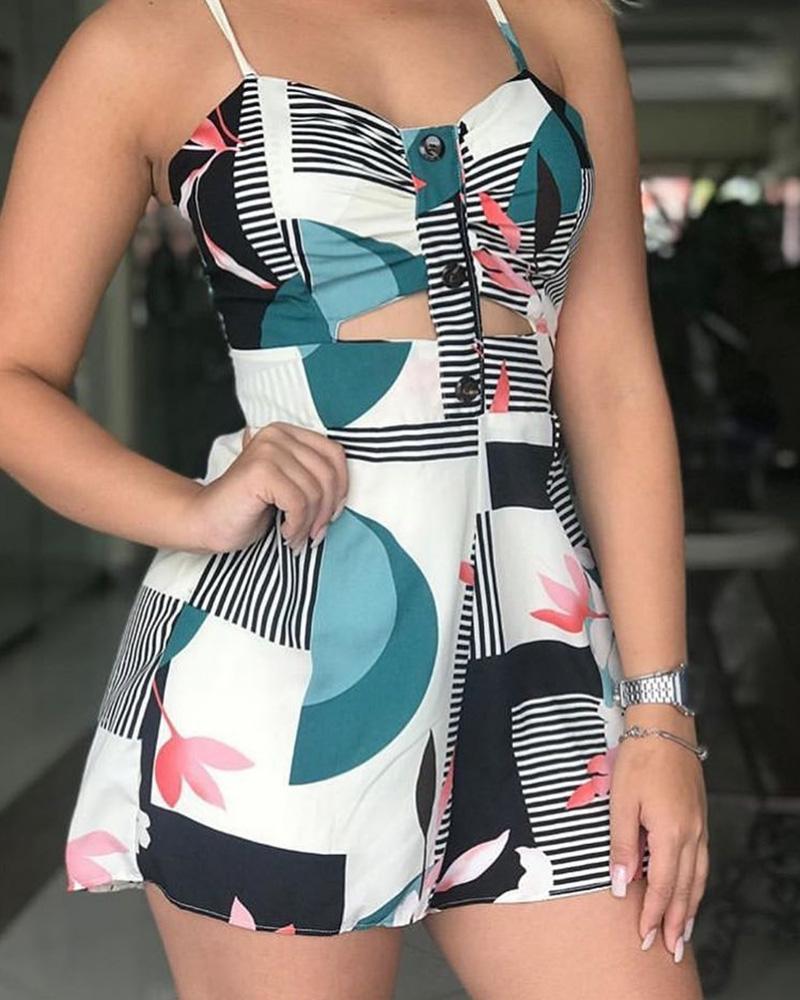 

Colorblock Print Spaghetti Strap Romper, Multicolor