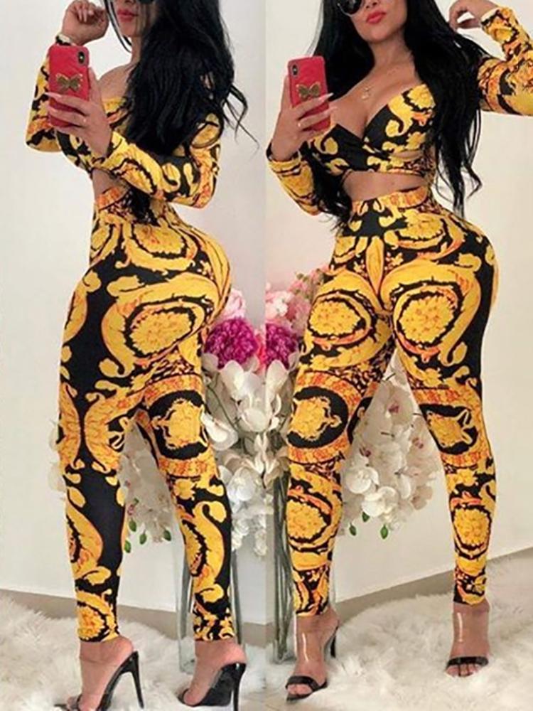 

Digital Print Off Shoulder Crop Skinny Jumpsuit