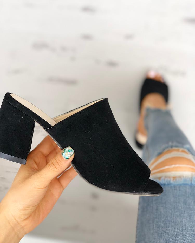 

Solid Velvet Peep Toe Chunky Heeled Sandals, Black