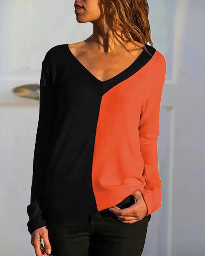 

Colorblock Print Long Sleeve T-Shirt, Red