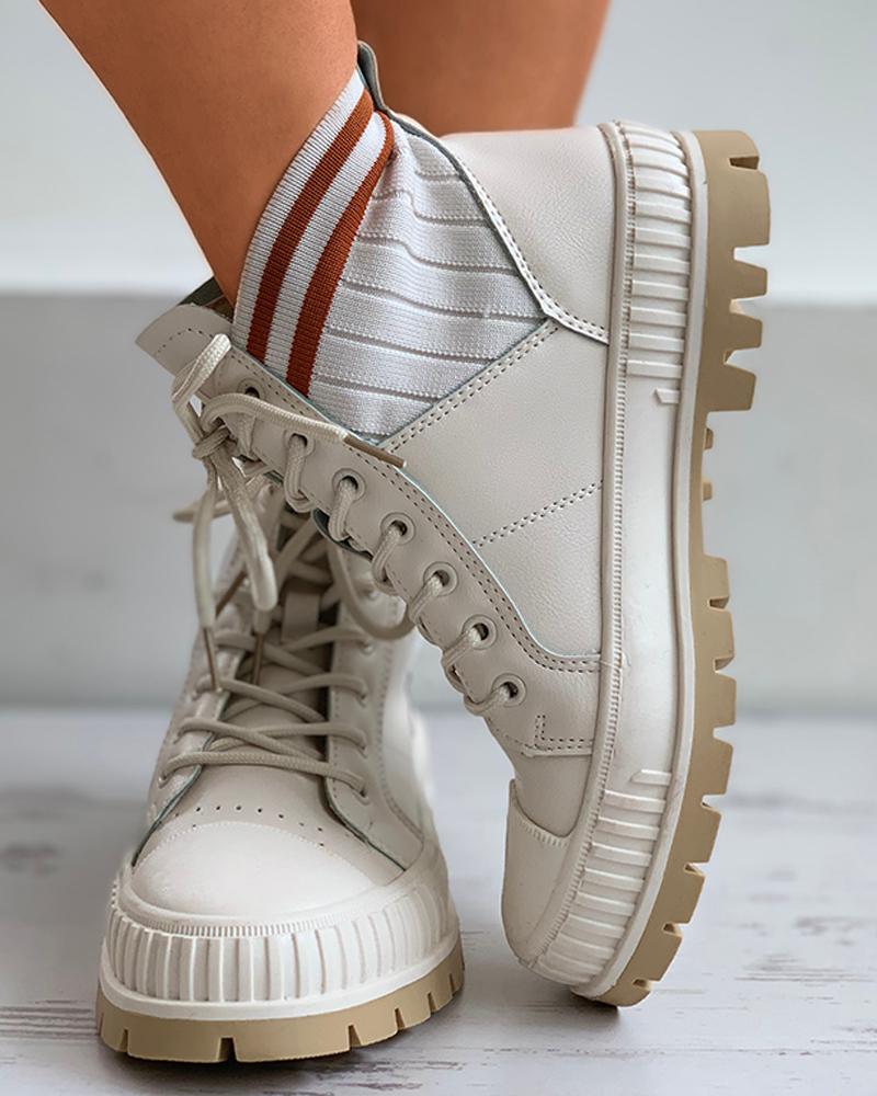

Striped Colorblock Lace-up Sneaker, Orange
