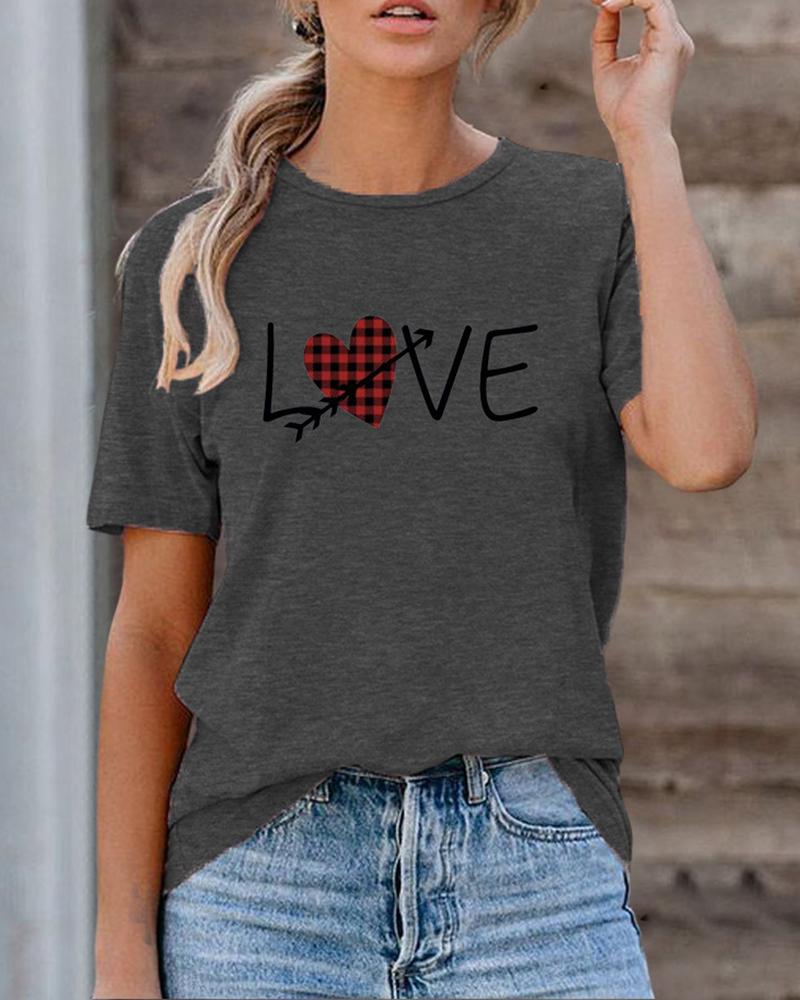 

Heart Print Short Sleeve T-shirt For Valentine' Day, Style5