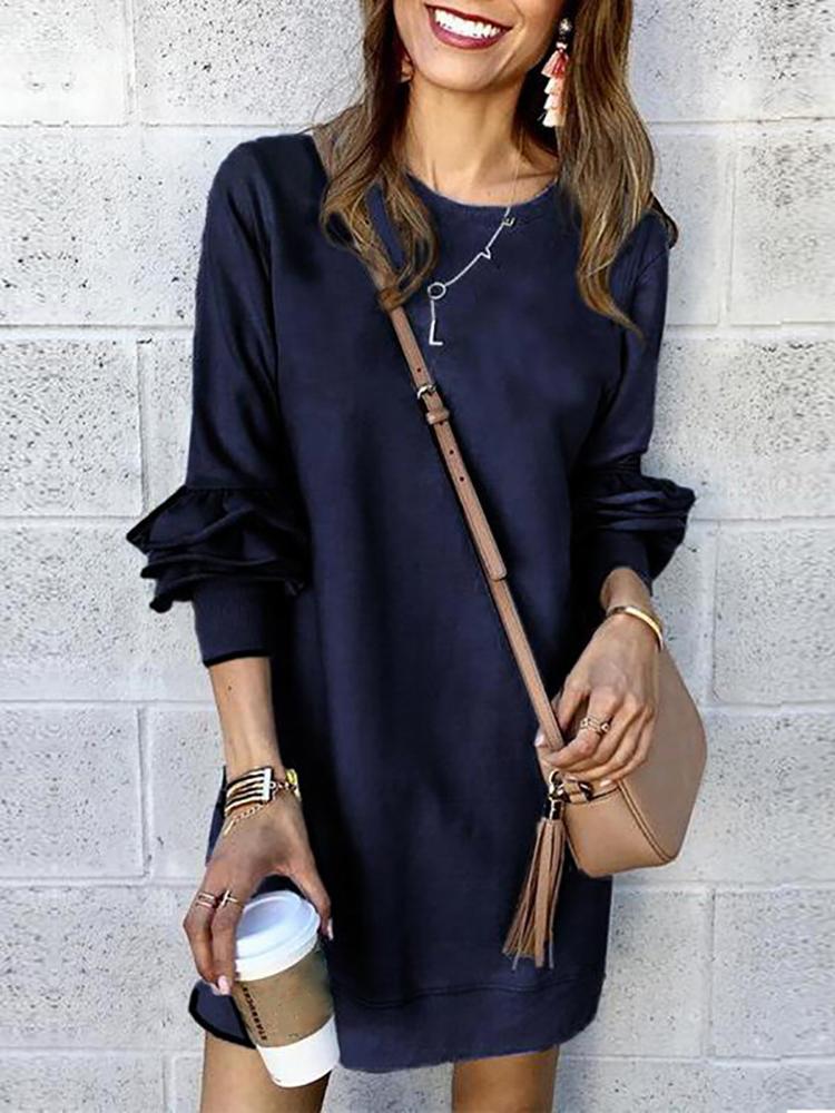 

Layered Ruffles Dip Hem Casual Dress, Purplish blue