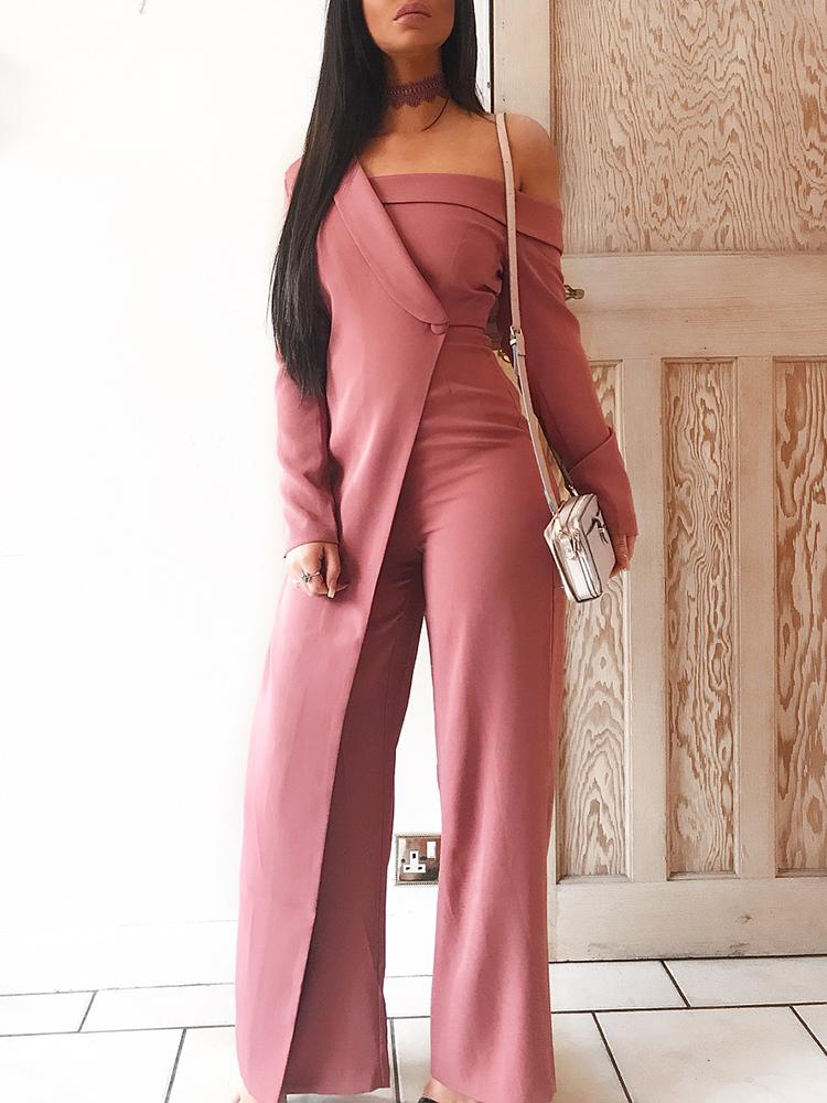 

Fashion Patchwork Off Shoulder Wide Leg Jumpsuit