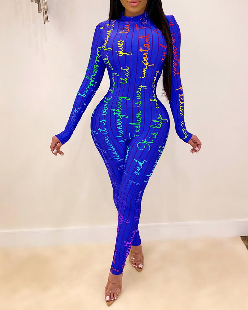 

Sexy Letter Print Tight Jumpsuit, Dark blue
