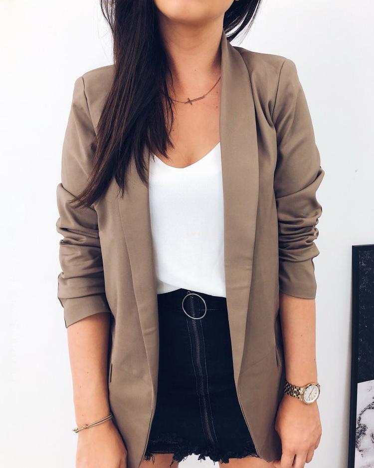 

Solid Open Front Casual Blazer