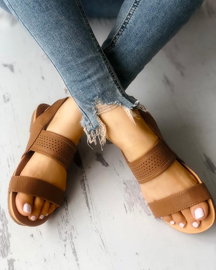 

Eyelet Buckled Double Strap Flat Sandals