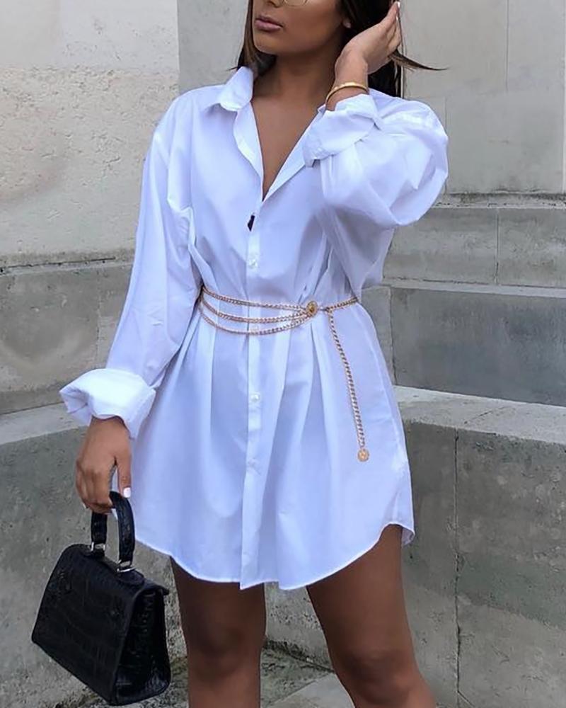 

Solid Long Sleeve Buttoned Shirt Dress