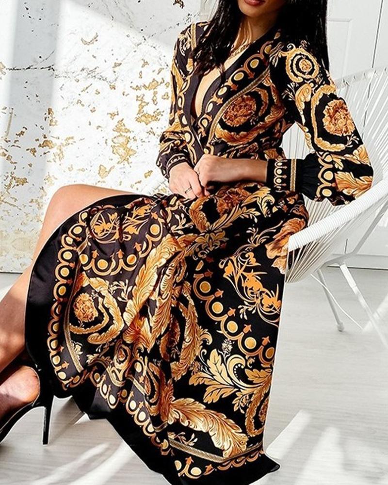 

Baroque Print Wrap Maxi Dress, Multicolor
