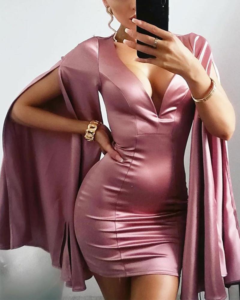 

Deep V Bodycon Cape Dress, Pink
