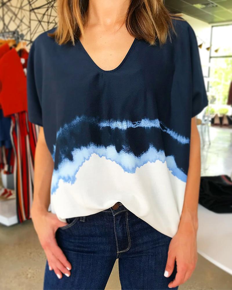 

Colorblock Tie Dye Print Casual T-shirt, Dark blue