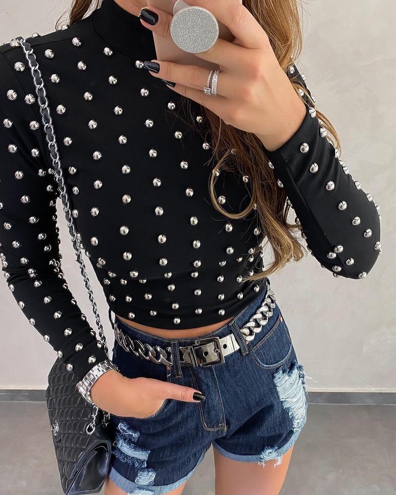 

Rivet Design Long Sleeve T-shirt, Black