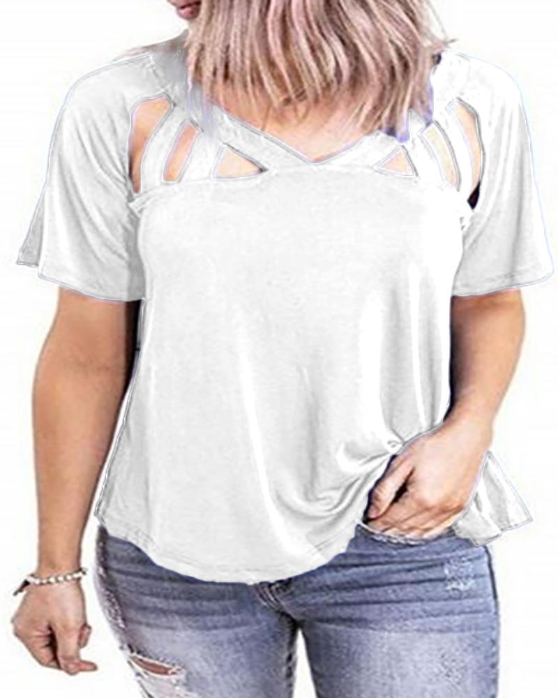 

Solid Cut Out Design V-neck T-shirt, White