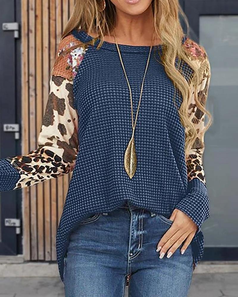 

Cheetah Print Long Sleeve Casual Sweatshirt, Dark blue