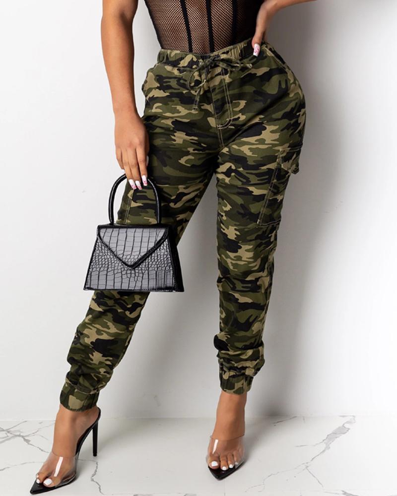 

Camouflage Drawstring Design Cargo Pants, Army green