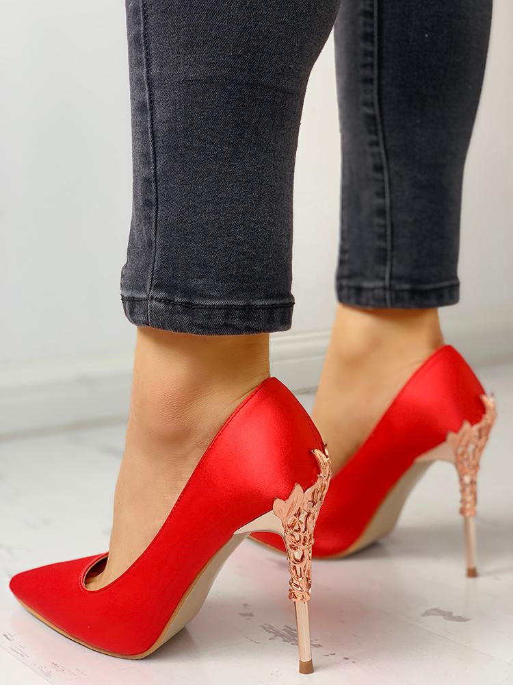 

Metallic Embellished Pointed Toe Heels, Red