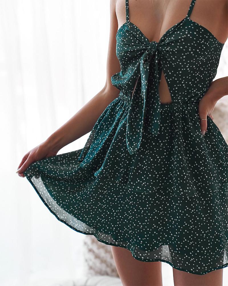 

Polka Dot Cut Out Cami Dress, Green