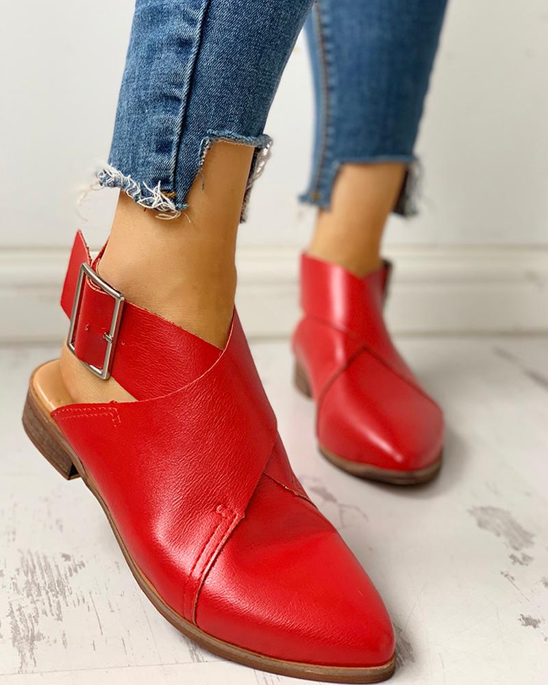 

Pointed Toe Slingback Buckled Detail Shoes, Red